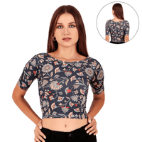 Printed Boat Neck Blouses Mid Sleeve