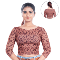 Printed Boat Neck Blouses 3/4 Sleeve