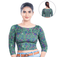 Printed Boat Neck Blouses 3/4 Sleeve