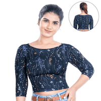 Printed Boat Neck Blouses 3/4 Sleeve