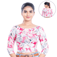 Printed Boat Neck Blouses 3/4 Sleeve