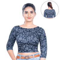 Printed Boat Neck Blouses 3/4 Sleeve
