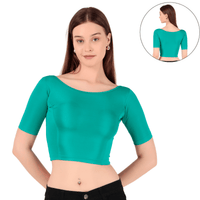 Shimmer Boat Neck Blouse Mid Sleeve
