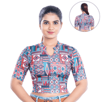Printed Collar Neck Blouse Mid Sleeve