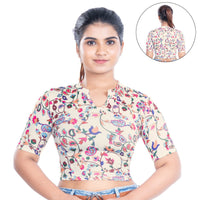 Printed Collar Neck Blouse Mid Sleeve