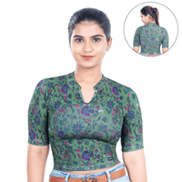 Printed Collar Neck Blouse Mid Sleeve