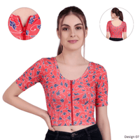 Zipper Readymade Blouse | Printed | Stretchable