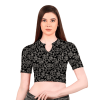 Printed Collar Neck Blouse Mid Sleeve