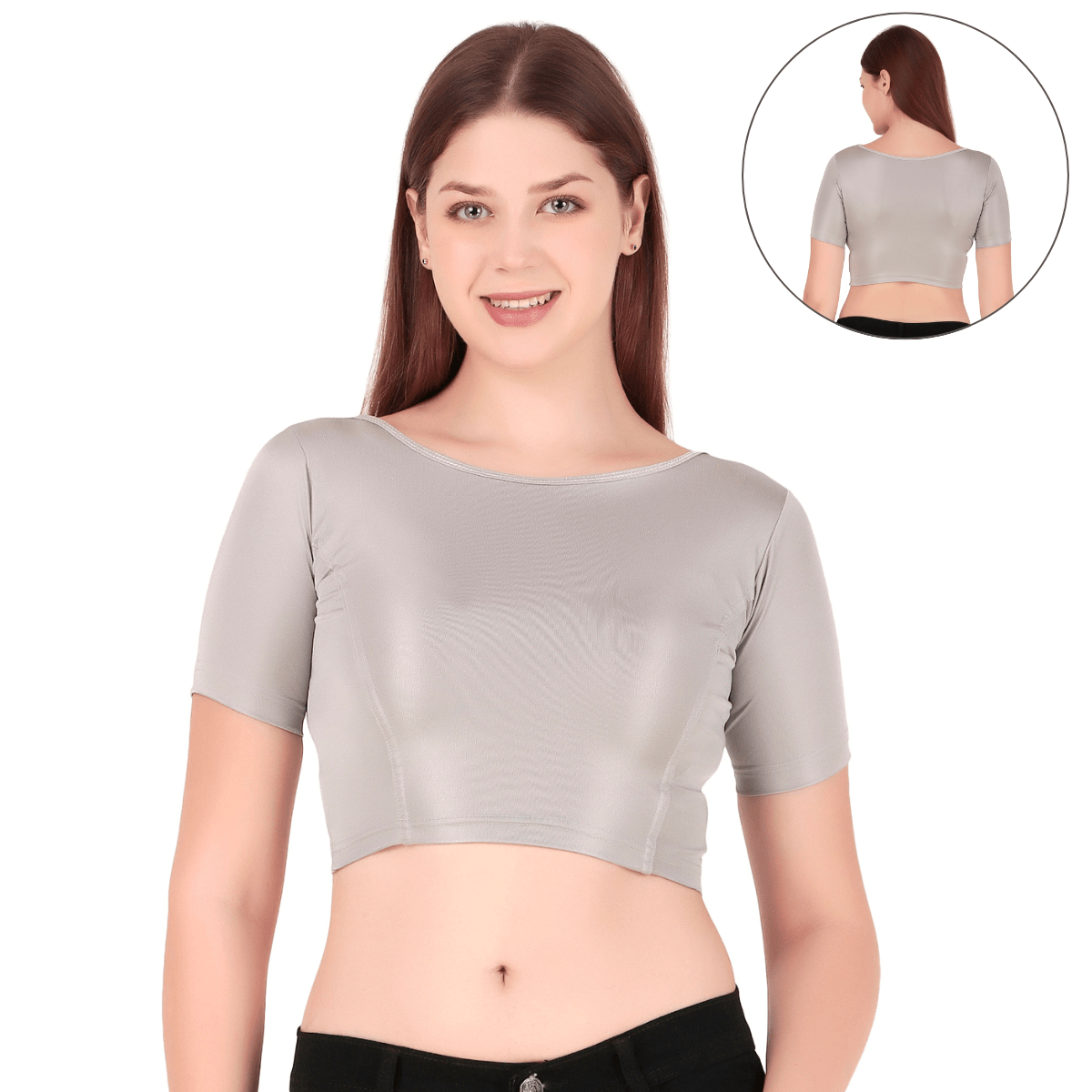 Shimmer Boat Neck Blouse Mid Sleeve
