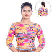Printed Boat Neck Blouses 3/4 Sleeve