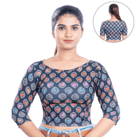 Printed Boat Neck Blouses 3/4 Sleeve