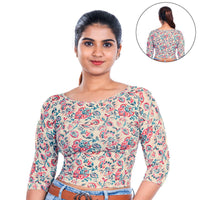 Printed Boat Neck Blouses 3/4 Sleeve