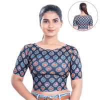 Printed Boat Neck Blouses Mid Sleeve