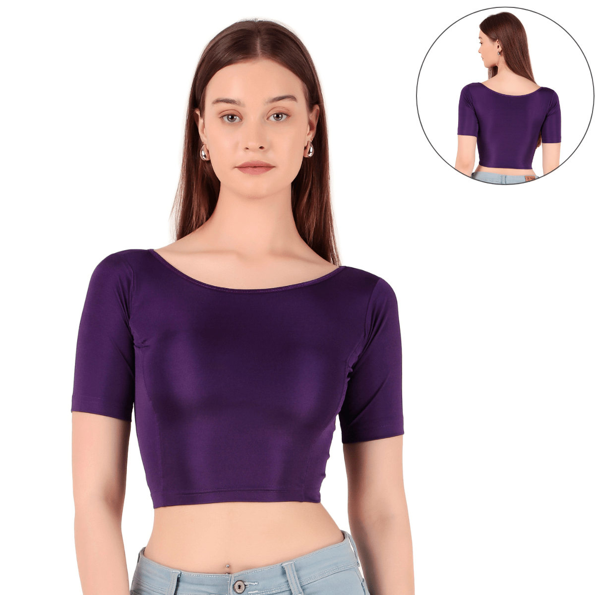 Shimmer Boat Neck Blouse Mid Sleeve
