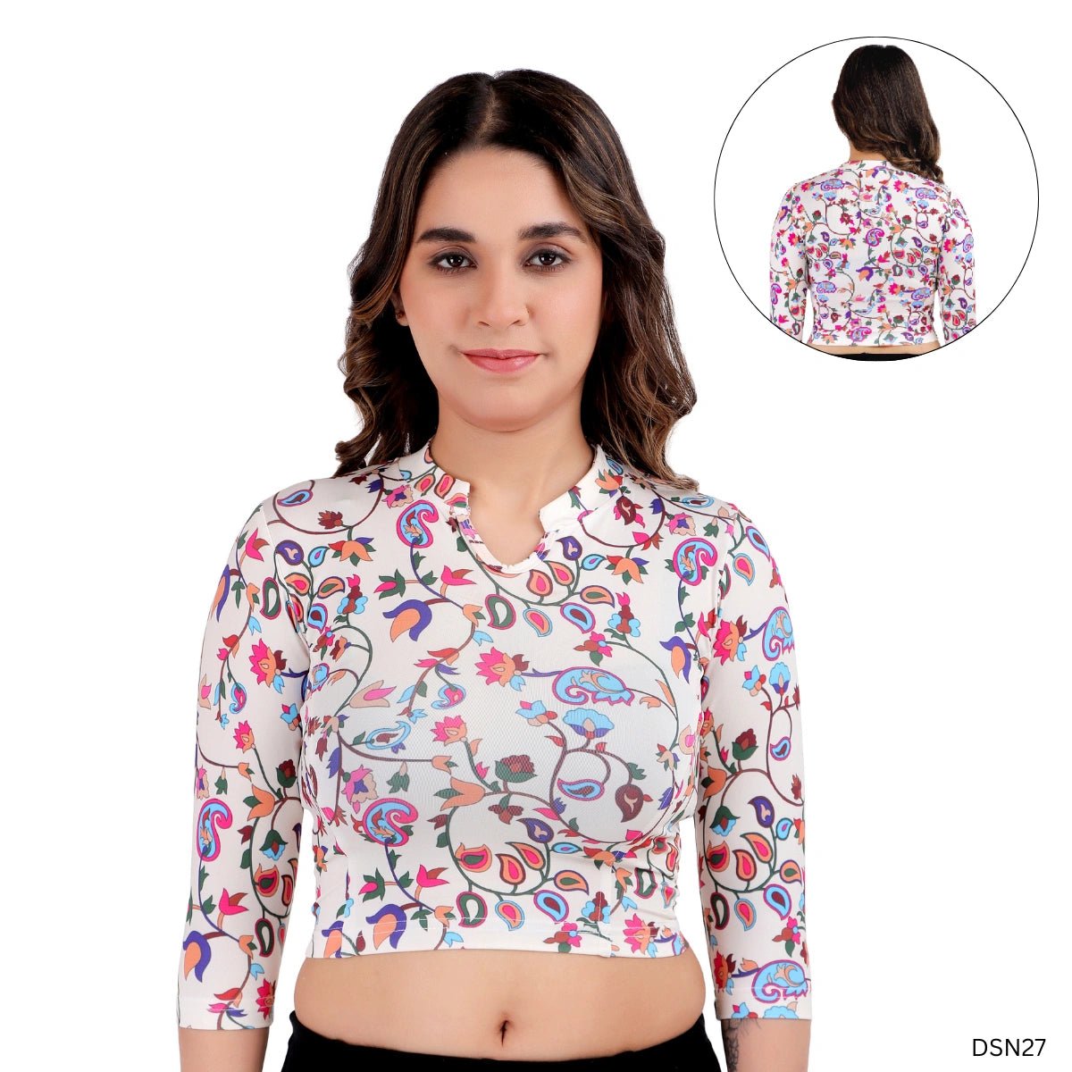 Printed Collar Neck Blouse 3/4 Sleeve
