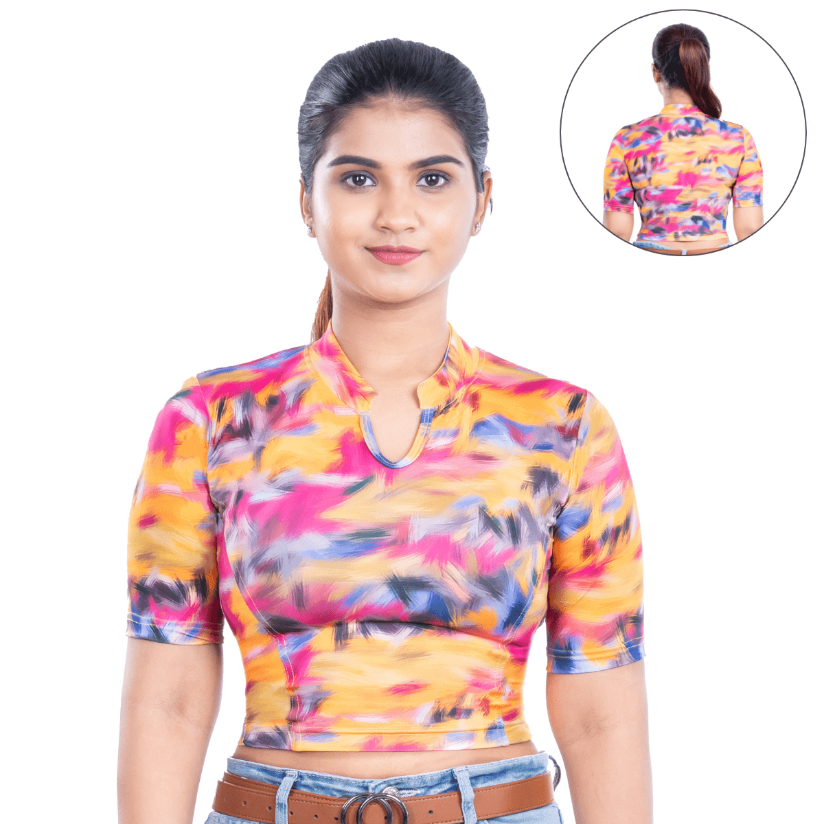 Printed Collar Neck Blouse Mid Sleeve