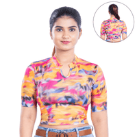 Printed Collar Neck Blouse Mid Sleeve