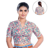 Printed Collar Neck Blouse Mid Sleeve