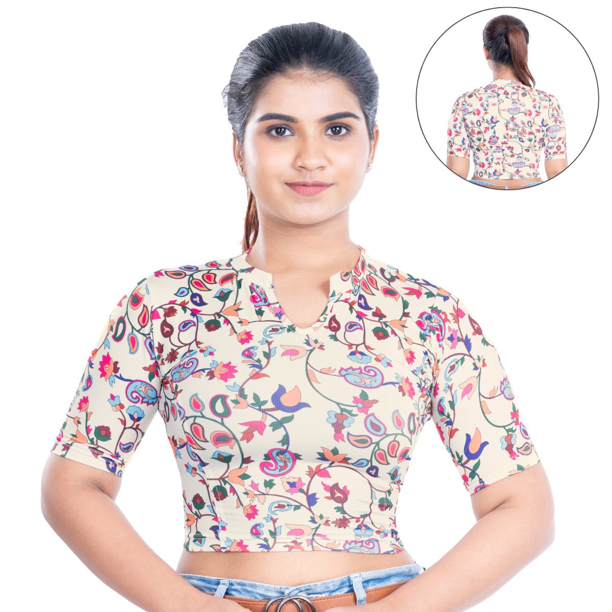 Printed Collar Neck Blouse Mid Sleeve
