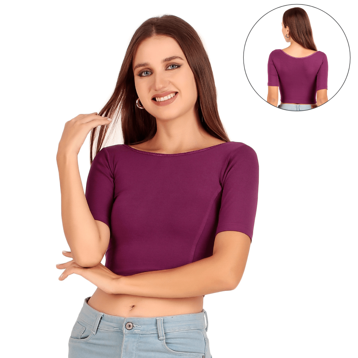 Boat Neck Blouse: Short-Sleeve for Sarees with Back Design