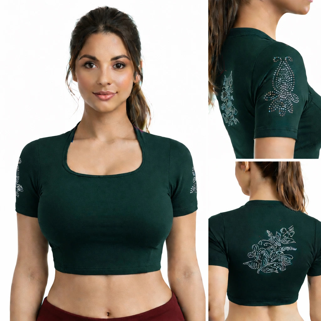 Readymade Blouse with Deep Collar neck | Stone Work