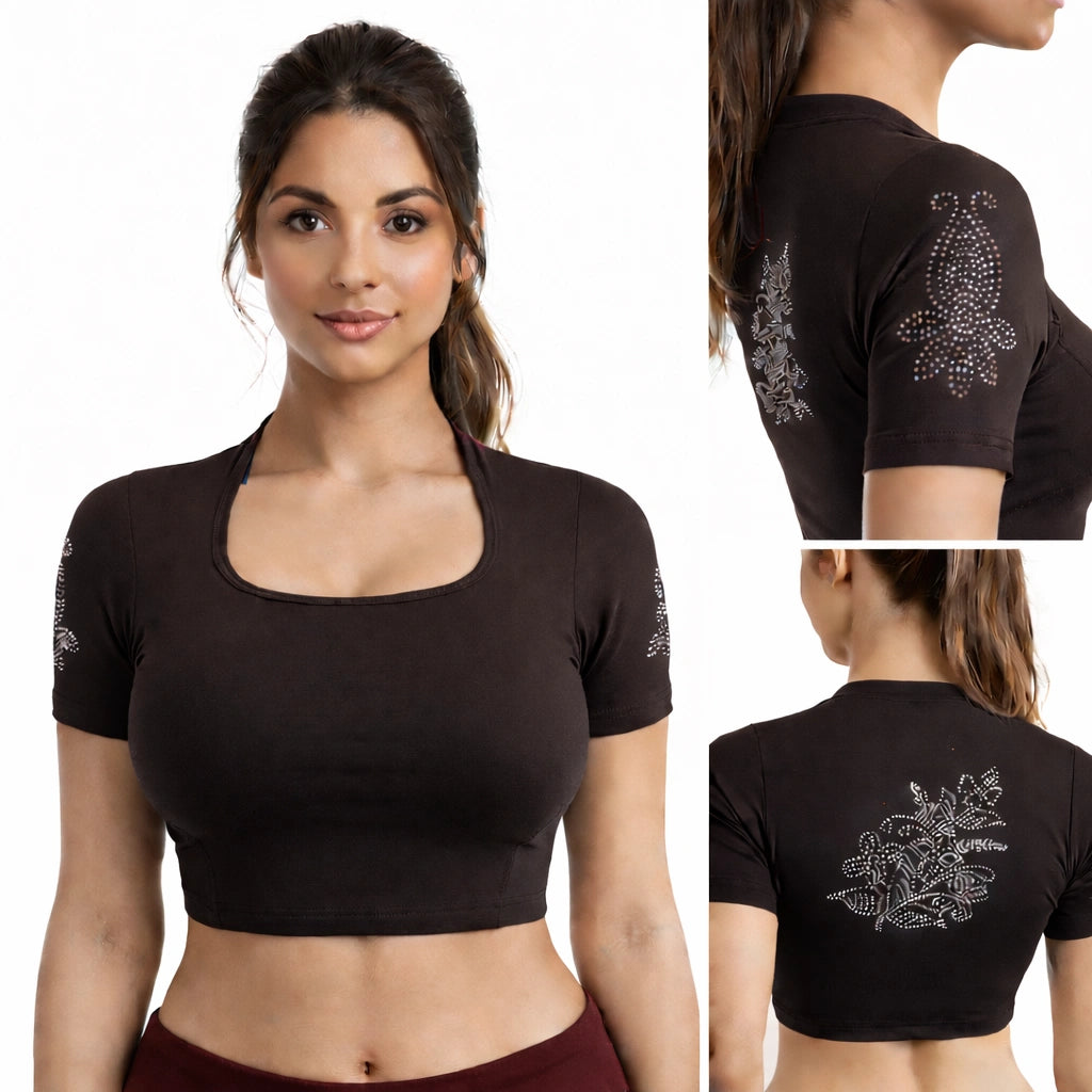 Readymade Blouse with Deep Collar neck | Stone Work