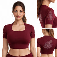 Readymade Blouse with Deep Collar neck | Stone Work