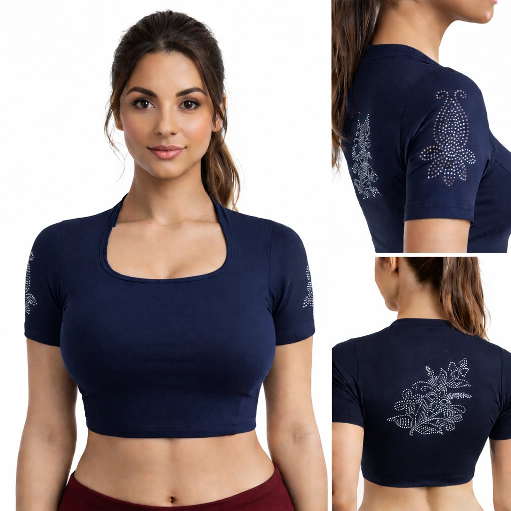 Readymade Blouse with Deep Collar neck | Stone Work