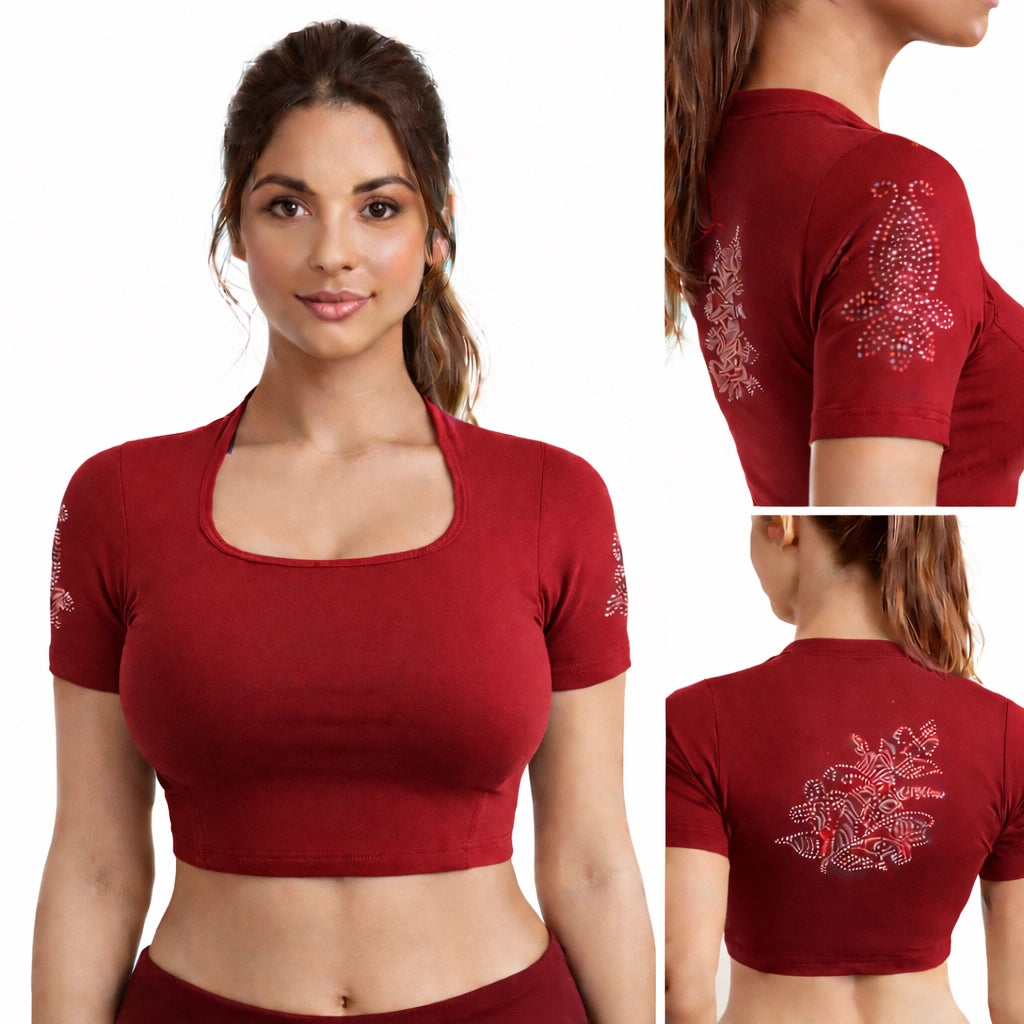 Readymade Blouse with Deep Collar neck | Stone Work