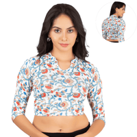 Printed Collar Neck Blouse 3/4 Sleeve
