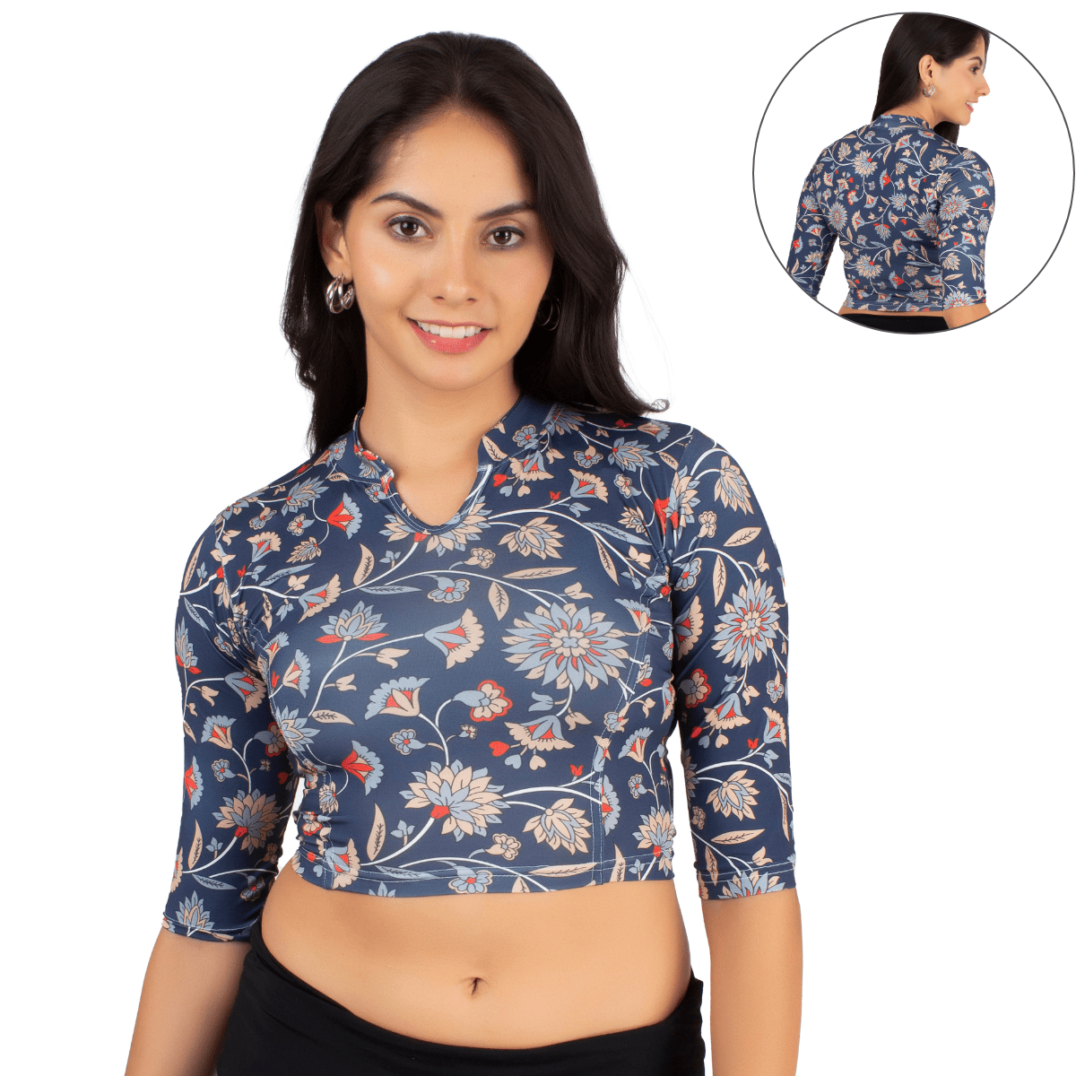 Printed Collar Neck Blouse 3/4 Sleeve