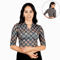Printed Collar Neck Blouse 3/4 Sleeve