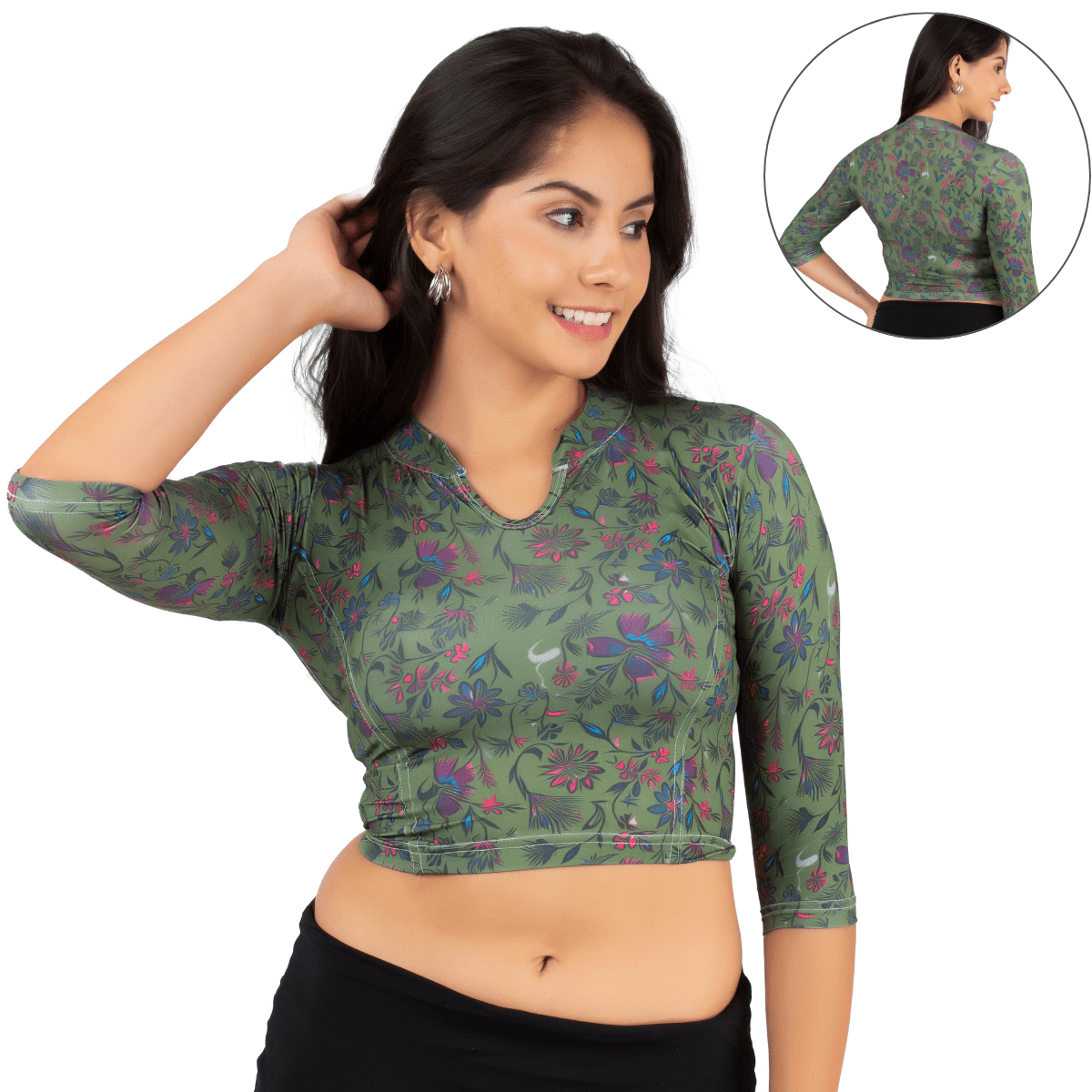 Printed Collar Neck Blouse 3/4 Sleeve