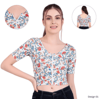 Zipper Readymade Blouse | Printed | Stretchable