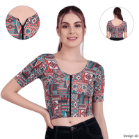 Zipper Readymade Blouse | Printed | Stretchable
