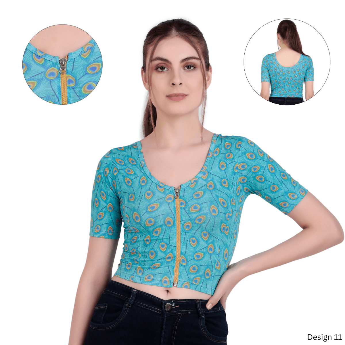 Zipper Readymade Blouse | Printed | Stretchable