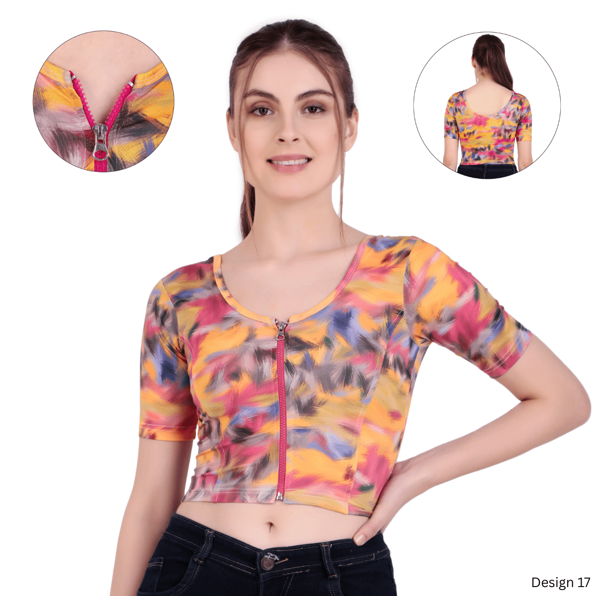 Zipper Readymade Blouse | Printed | Stretchable