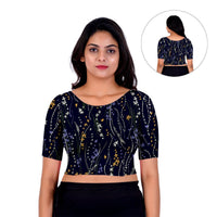Printed Boat Neck Blouses Mid Sleeve