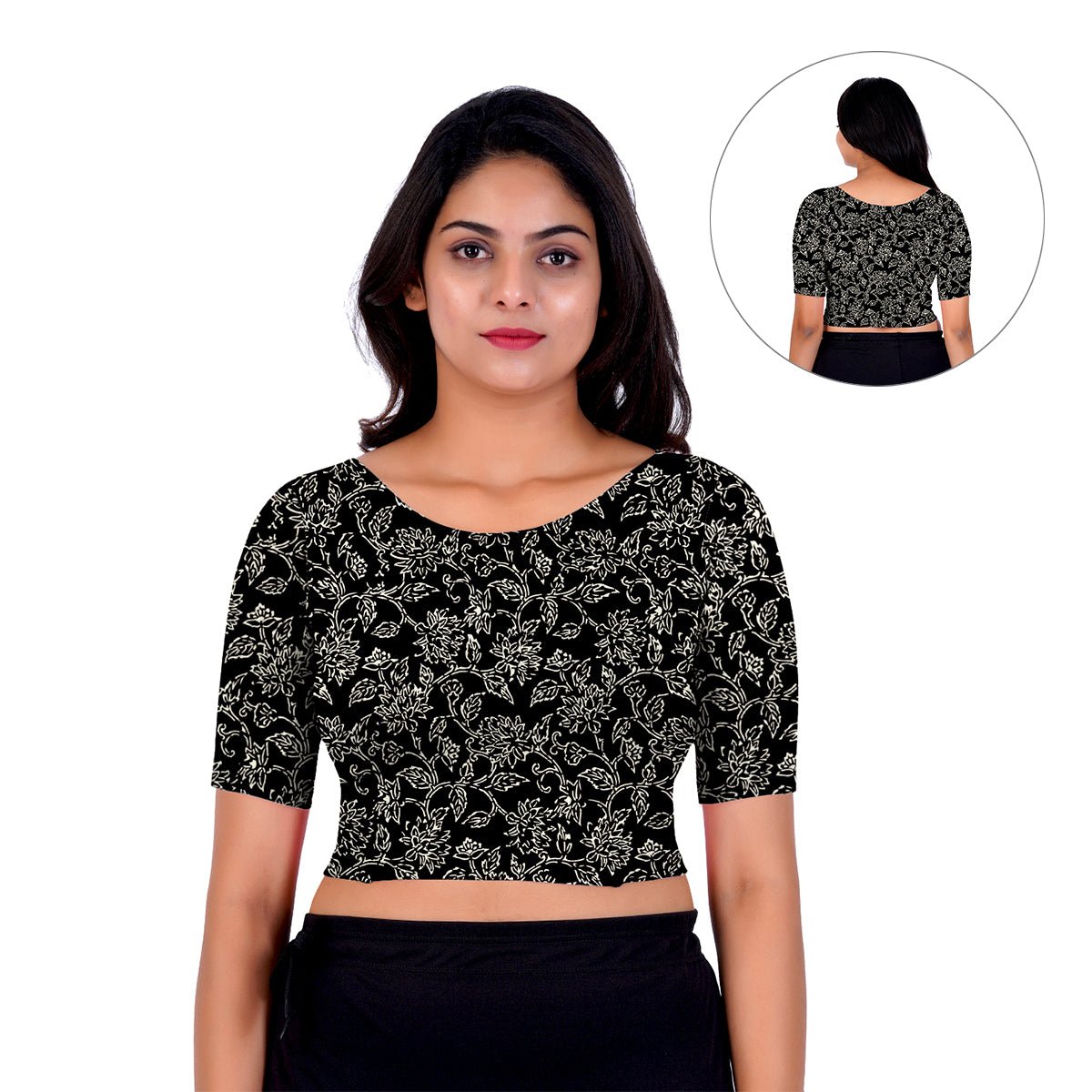 Printed Boat Neck Blouses Mid Sleeve