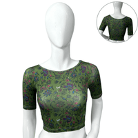 Printed Boat Neck Blouses Mid Sleeve