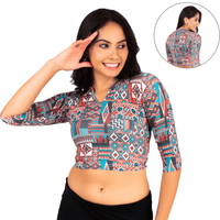 Printed Collar Neck Blouse 3/4 Sleeve