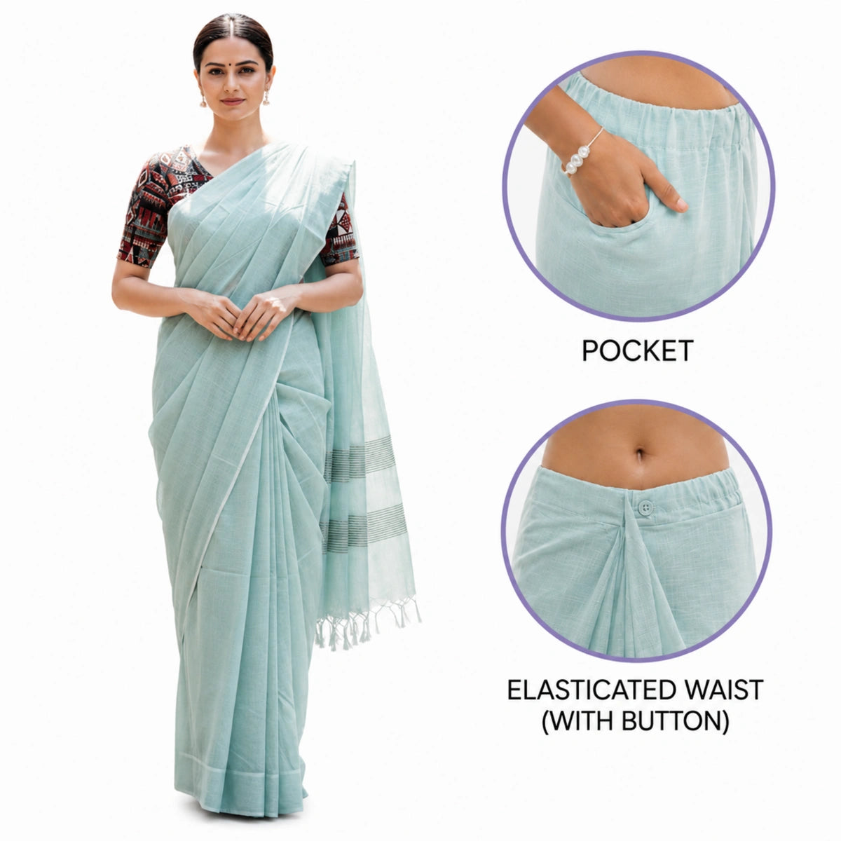 Readymade Cotton Saree – One Minute Ready to Wear with Pocket