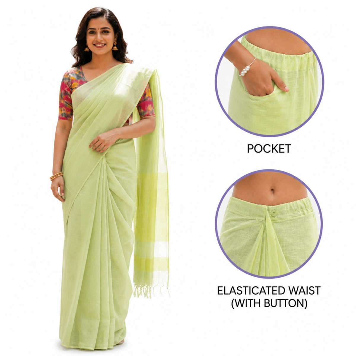 Readymade Cotton Saree – One Minute Ready to Wear with Pocket