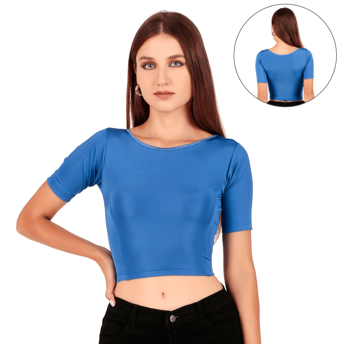 Shimmer Boat Neck Blouse Mid Sleeve