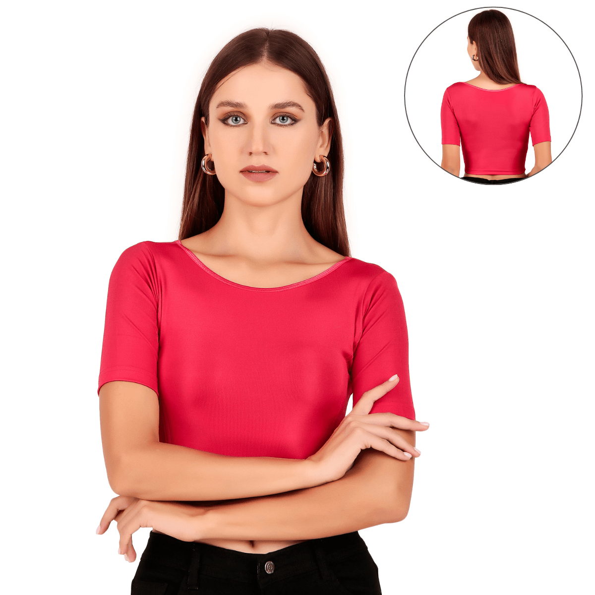 Shimmer Boat Neck Blouse Mid Sleeve