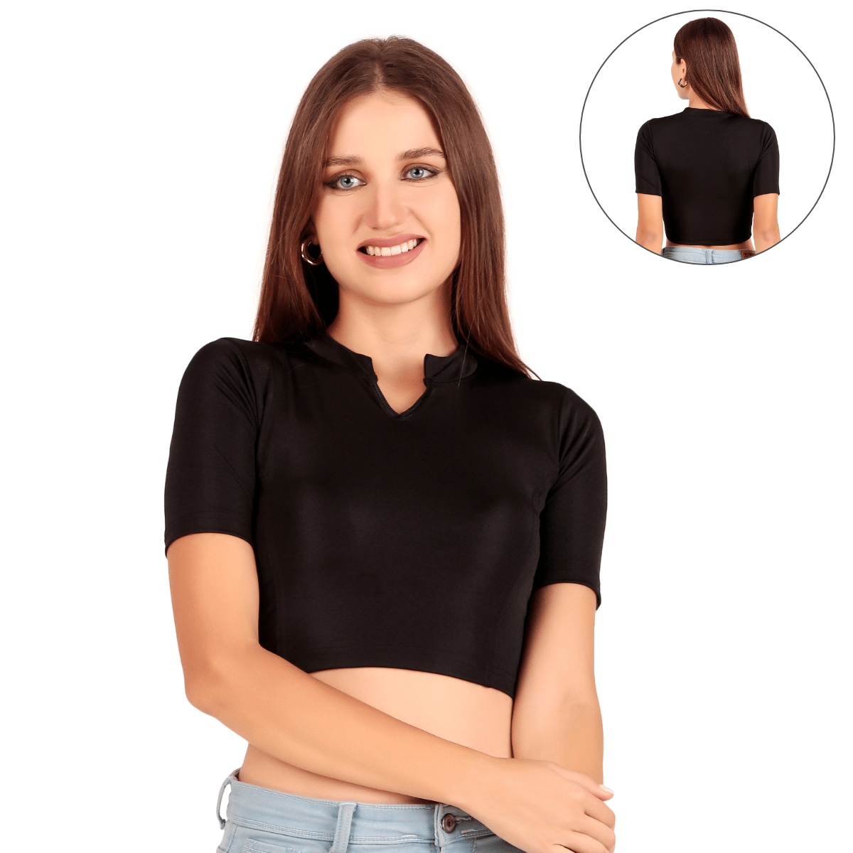 Shimmer Collar Neck Blouse Mid Sleeve
