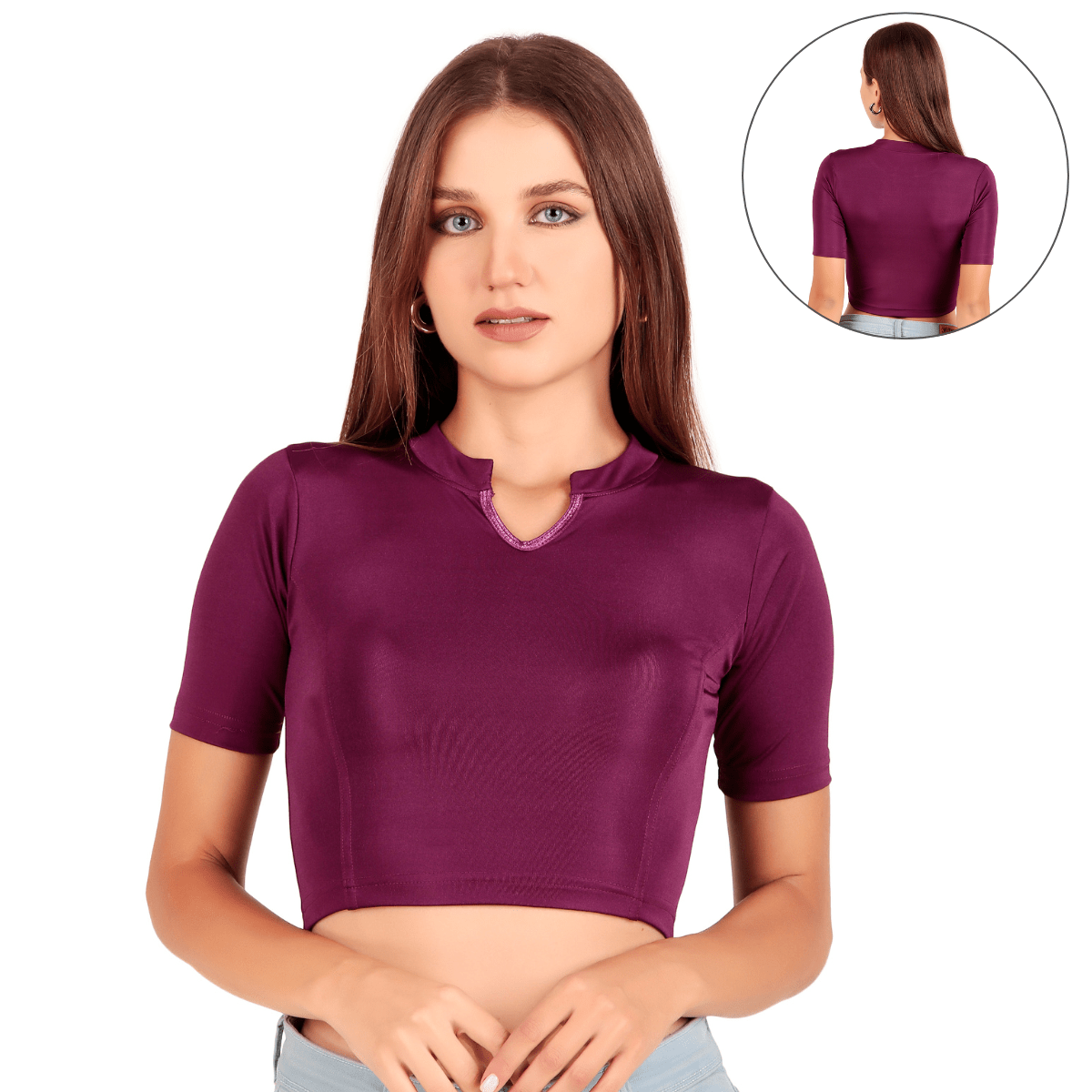 Shimmer Collar Neck Blouse Mid Sleeve