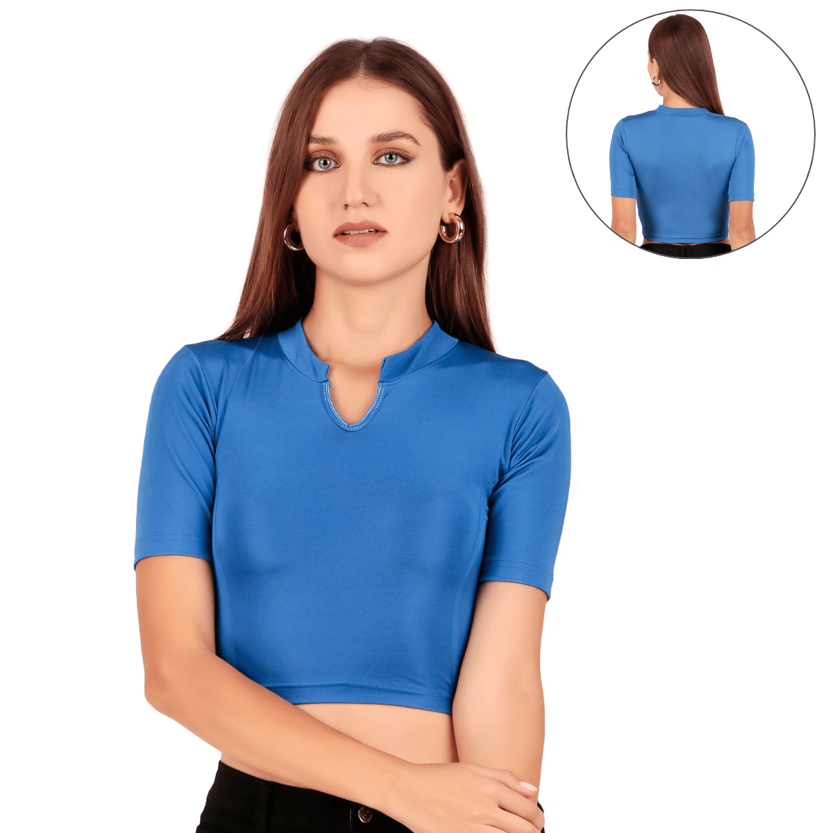 Shimmer Collar Neck Blouse Mid Sleeve