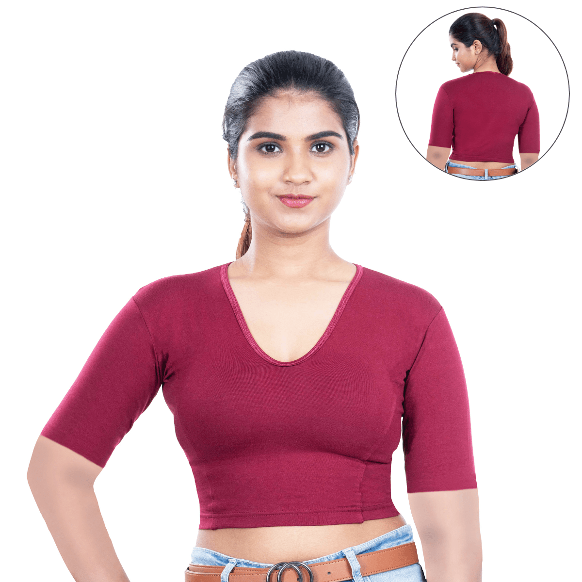 स्ट्रेचेबल वी नेक साड़ी ब्लाउज